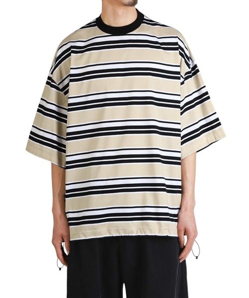 is-ness（イズネス）の「is-ness / イズネス：BALLOON BORDER T-SHIRT：31SSSH05-2-25SS[NOA]（Tシャツ/カットソー・メンズ・ベージュ系その他/グレー系その他・M/L）」の7枚目の写真
