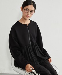 On One's Own 異素材切替 バルーンヘムジップブルゾン 立体スリーブ レディースアウター