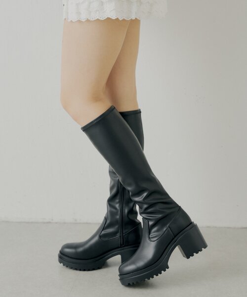 REVIVAL】厚底チャンキーストレッチロングブーツ(ブーツ)|Chico REVIVAL】厚底チャンキーストレッチロングブーツ(ブーツ)|Chico