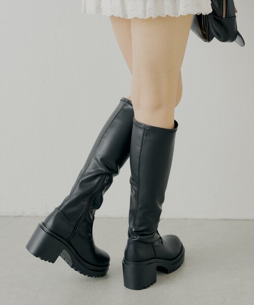 REVIVAL】厚底チャンキーストレッチロングブーツ（ブーツ）｜Chico