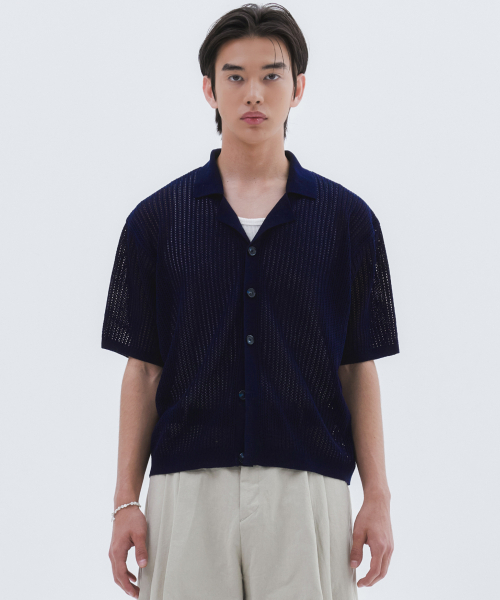 TRIP LE SENS(トリップ ル センス)の「ウォッシャブルクルーズハーフニットシャツ_ネイビー(シャツ/ブラウス・レディース・その他・FREE)」の1枚目の写真
