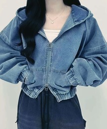 フード付きダブルチャックデニムジャケット