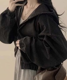 フード付きダブルチャックデニムジャケット