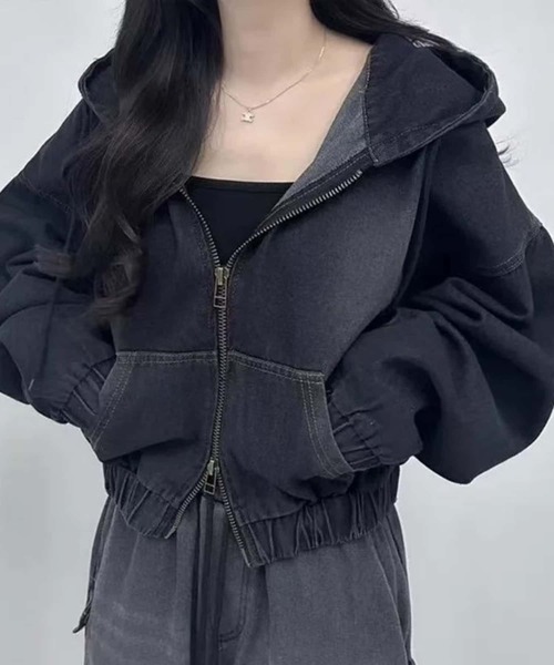 MAISON DE THERESE(メゾン ド テレーズ)の「フード付きダブルチャックデニムジャケット(デニムジャケット・レディース・ブラック/ブルー・M)」の5枚目の写真