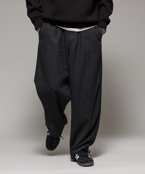 セール】ワイドシルエット ウォッシュド フランネル トラウザーズ