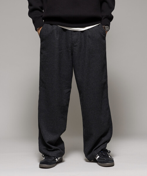 セール】ワイドシルエット ウォッシュド フランネル トラウザーズ