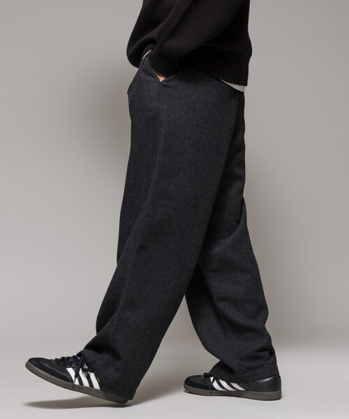 セール】ワイドシルエット ウォッシュド フランネル トラウザーズ