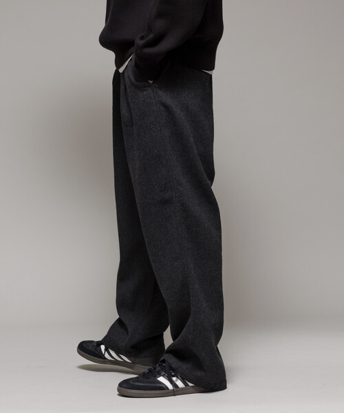 セール】ワイドシルエット ウォッシュド フランネル トラウザーズ