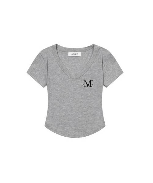 MUCENT(ムセント)の「ベリンVネッククロップローリング半袖ティー(5色)(Tシャツ/カットソー・レディース・チャコール/Beige/ホワイト/グレー/ブラック・FREE)」の3枚目の写真
