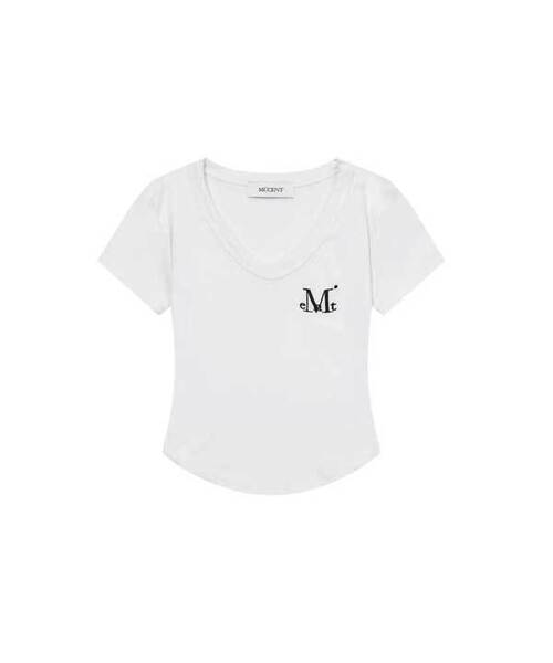 MUCENT(ムセント)の「ベリンVネッククロップローリング半袖ティー(5色)(Tシャツ/カットソー・レディース・チャコール/Beige/ホワイト/グレー/ブラック・FREE)」の2枚目の写真