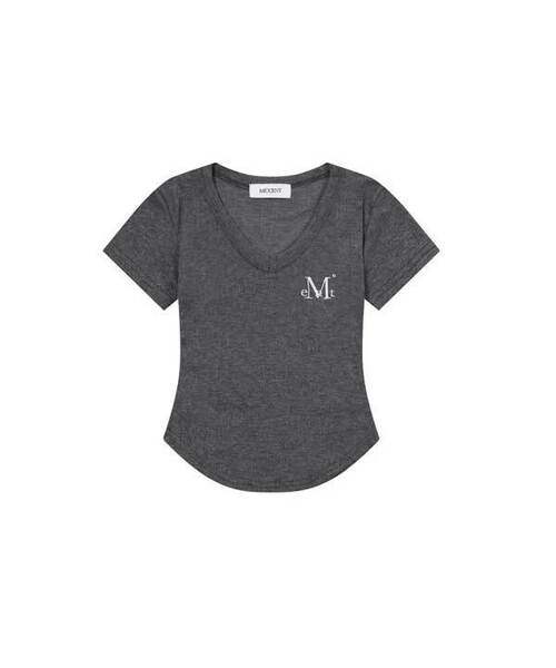 MUCENT(ムセント)の「ベリンVネッククロップローリング半袖ティー(5色)(Tシャツ/カットソー・レディース・チャコール/Beige/ホワイト/グレー/ブラック・FREE)」の4枚目の写真