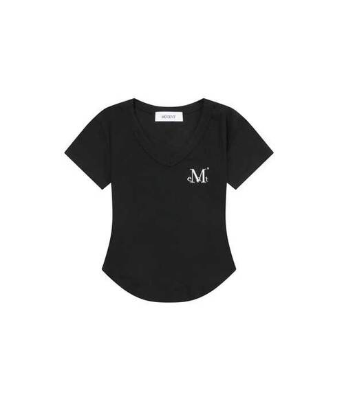 MUCENT(ムセント)の「ベリンVネッククロップローリング半袖ティー(5色)(Tシャツ/カットソー・レディース・チャコール/Beige/ホワイト/グレー/ブラック・FREE)」の1枚目の写真
