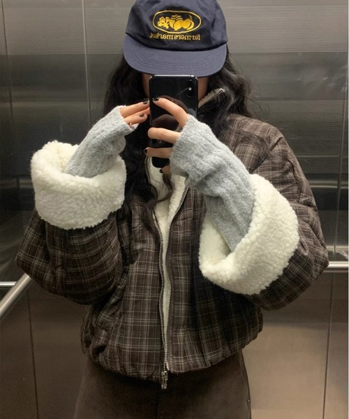 LYEON(リヨン)の「裏ボアチェックジャケット/ブルゾン(ブルゾン・レディース・ブラウン・FREE)」の12枚目の写真