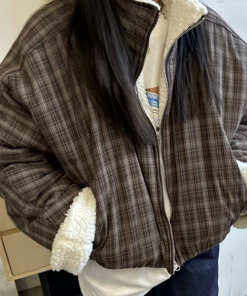 LYEON(リヨン)の「裏ボアチェックジャケット/ブルゾン(ブルゾン・レディース・ブラウン・FREE)」の17枚目の写真