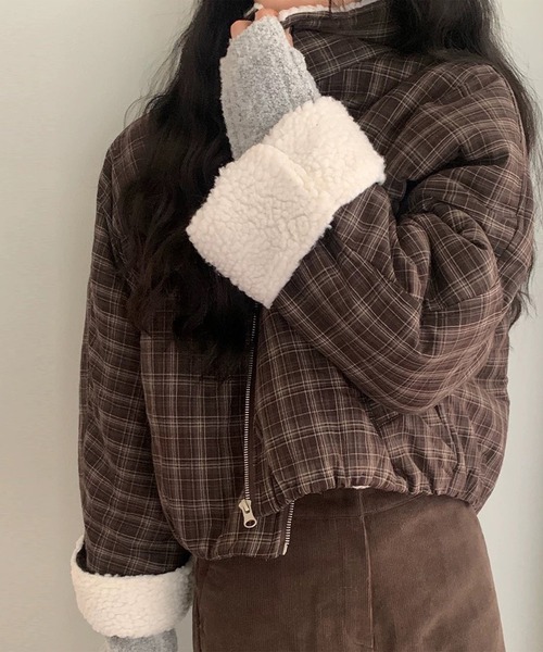 LYEON(リヨン)の「裏ボアチェックジャケット/ブルゾン(ブルゾン・レディース・ブラウン・FREE)」の19枚目の写真