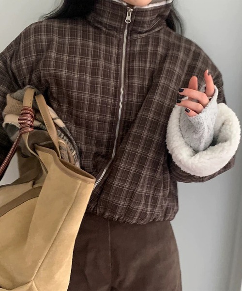 LYEON(リヨン)の「裏ボアチェックジャケット/ブルゾン(ブルゾン・レディース・ブラウン・FREE)」の20枚目の写真