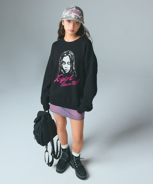 X-girl（エックスガール）の「STUDDED LOGO PATCH 6PANEL CAP（キャップ・レディース・ブラック/ピンク/カモフラージュ・ONE SIZE）」の9枚目の写真