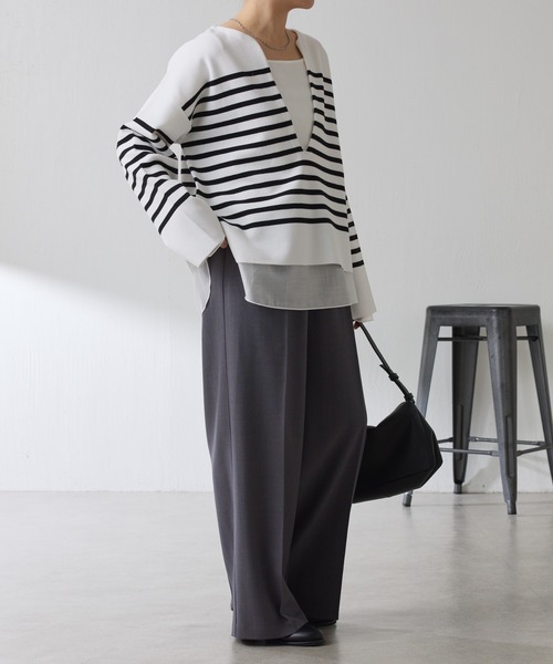 COLLAGE GALLARDAGALANTE（コラージュガリャルダガランテ）の「Vネックバスクニット/WEB限定カラー展開（ニット/セーター・レディース・ホワイト/グリーン/ネイビー/ブラック・FREE）」の7枚目の写真