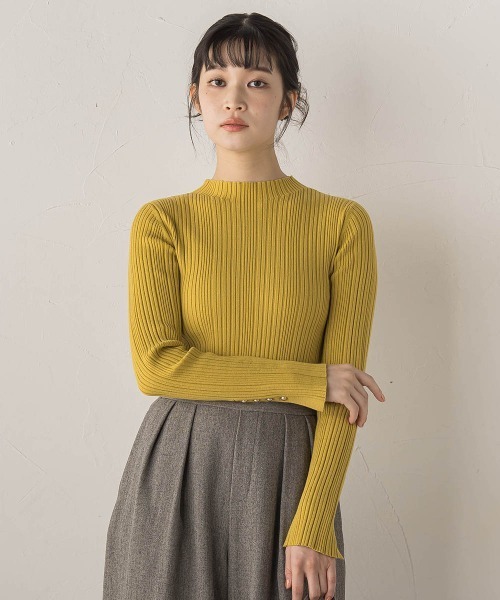 Droite lautreamont（ドロワットロートレアモン）の「袖ボタンランダムリブニット≪手洗い可能≫（ニット/セーター・レディース・オフホワイト/ピンク/イエロー/アイボリー/ブラック/チャコールグレー/ダークネイビー/ボルドー/ブラック系その他/ホワイト系その他・M）」の8枚目の写真