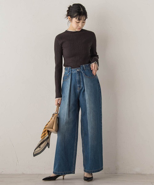 Droite lautreamont（ドロワットロートレアモン）の「袖ボタンランダムリブニット≪手洗い可能≫（ニット/セーター・レディース・オフホワイト/ピンク/イエロー/アイボリー/ブラック/チャコールグレー/ダークネイビー/ボルドー/ブラック系その他/ホワイト系その他・M）」の12枚目の写真