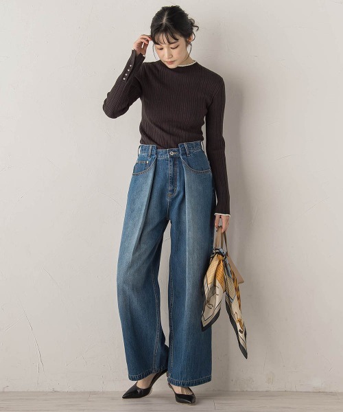 Droite lautreamont（ドロワットロートレアモン）の「袖ボタンランダムリブニット≪手洗い可能≫（ニット/セーター・レディース・オフホワイト/ピンク/イエロー/アイボリー/ブラック/チャコールグレー/ダークネイビー/ボルドー/ブラック系その他/ホワイト系その他・M）」の13枚目の写真