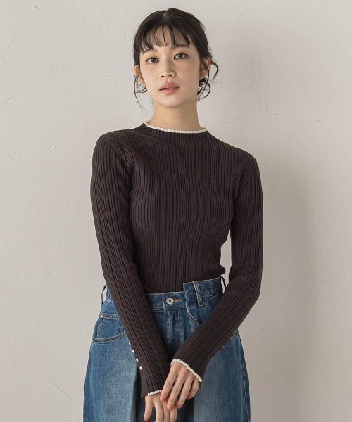 Droite lautreamont（ドロワットロートレアモン）の「袖ボタンランダムリブニット≪手洗い可能≫（ニット/セーター・レディース・オフホワイト/ピンク/イエロー/アイボリー/ブラック/チャコールグレー/ダークネイビー/ボルドー/ブラック系その他/ホワイト系その他・M）」の18枚目の写真