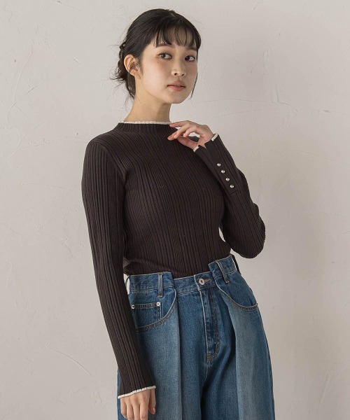 Droite lautreamont（ドロワットロートレアモン）の「袖ボタンランダムリブニット≪手洗い可能≫（ニット/セーター・レディース・オフホワイト/ピンク/イエロー/アイボリー/ブラック/チャコールグレー/ダークネイビー/ボルドー/ブラック系その他/ホワイト系その他・M）」の19枚目の写真