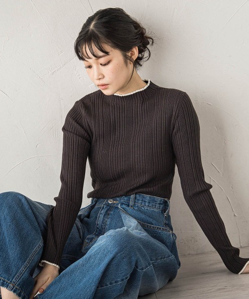 Droite lautreamont（ドロワットロートレアモン）の「袖ボタンランダムリブニット≪手洗い可能≫（ニット/セーター・レディース・オフホワイト/ピンク/イエロー/アイボリー/ブラック/チャコールグレー/ダークネイビー/ボルドー/ブラック系その他/ホワイト系その他・M）」の20枚目の写真