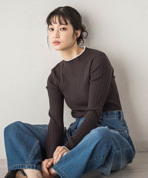 Droite lautreamont（ドロワットロートレアモン）の「袖ボタンランダムリブニット≪手洗い可能≫（ニット/セーター・レディース・オフホワイト/ピンク/イエロー/アイボリー/ブラック/チャコールグレー/ダークネイビー/ボルドー/ブラック系その他/ホワイト系その他・M）」の21枚目の写真