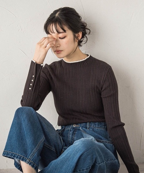 Droite lautreamont（ドロワットロートレアモン）の「袖ボタンランダムリブニット≪手洗い可能≫（ニット/セーター・レディース・オフホワイト/ピンク/イエロー/アイボリー/ブラック/チャコールグレー/ダークネイビー/ボルドー/ブラック系その他/ホワイト系その他・M）」の22枚目の写真