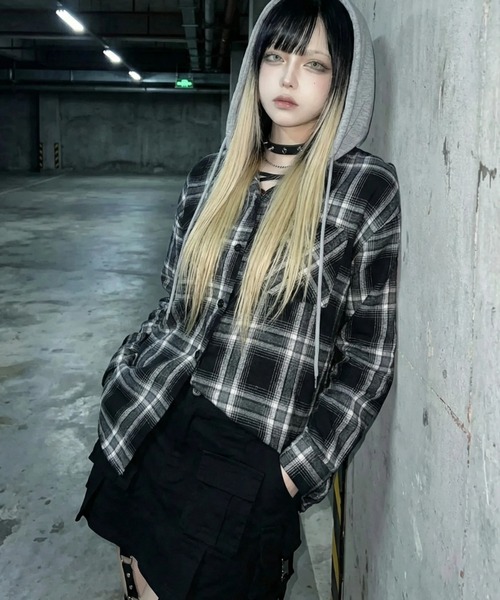 .KOM(ドットコム)の「『.KOM/ドットケーオーエム』フードSWTチェックシャツ【GC】(シャツ/ブラウス・レディース・ブルー/ブラック・FREE)」の8枚目の写真