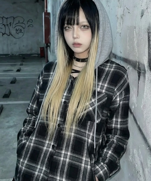 .KOM(ドットコム)の「『.KOM/ドットケーオーエム』フードSWTチェックシャツ【GC】(シャツ/ブラウス・レディース・ブルー/ブラック・FREE)」の6枚目の写真