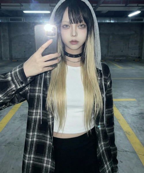 .KOM(ドットコム)の「『.KOM/ドットケーオーエム』フードSWTチェックシャツ【GC】(シャツ/ブラウス・レディース・ブルー/ブラック・FREE)」の7枚目の写真