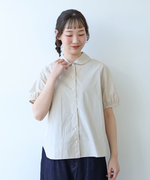 bulle de savon(ビュルデサボン)の「オーガニックコットン 60/1 タイプライター丸衿ブラウス(シャツ/ブラウス・レディース・ホワイト/ベージュ/サックスブルー・FREE)」の3枚目の写真