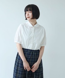 △オーガニックコットン 60/1 タイプライター丸衿ブラウス