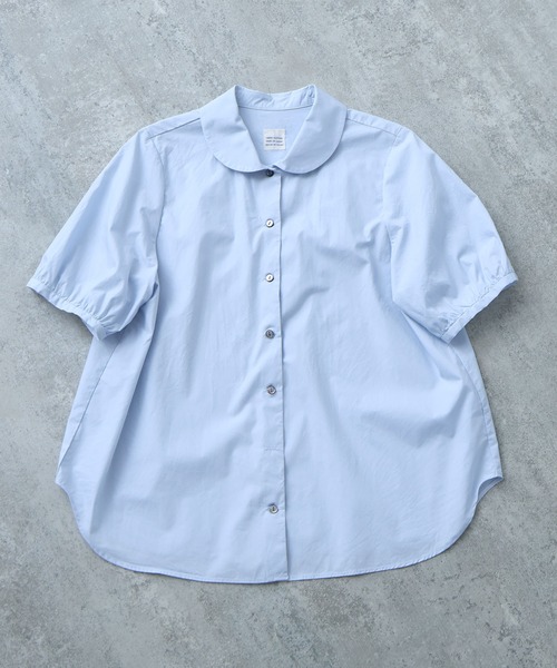 bulle de savon(ビュルデサボン)の「オーガニックコットン 60/1 タイプライター丸衿ブラウス(シャツ/ブラウス・レディース・ホワイト/ベージュ/サックスブルー・FREE)」の1枚目の写真