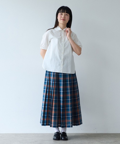 bulle de savon(ビュルデサボン)の「オーガニックコットン 60/1 タイプライター丸衿ブラウス(シャツ/ブラウス・レディース・ホワイト/ベージュ/サックスブルー・FREE)」の8枚目の写真