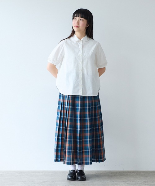 bulle de savon(ビュルデサボン)の「オーガニックコットン 60/1 タイプライター丸衿ブラウス(シャツ/ブラウス・レディース・ホワイト/ベージュ/サックスブルー・FREE)」の9枚目の写真