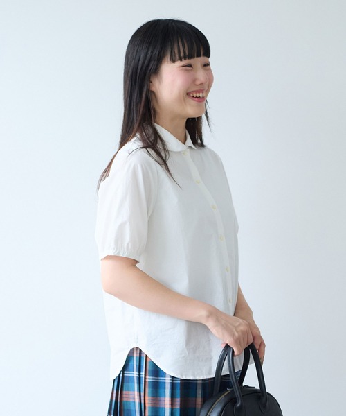 bulle de savon(ビュルデサボン)の「オーガニックコットン 60/1 タイプライター丸衿ブラウス(シャツ/ブラウス・レディース・ホワイト/ベージュ/サックスブルー・FREE)」の7枚目の写真