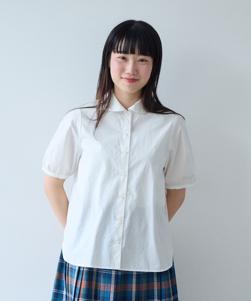 bulle de savon(ビュルデサボン)の「オーガニックコットン 60/1 タイプライター丸衿ブラウス(シャツ/ブラウス・レディース・ホワイト/ベージュ/サックスブルー・FREE)」の4枚目の写真