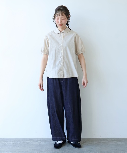 bulle de savon(ビュルデサボン)の「オーガニックコットン 60/1 タイプライター丸衿ブラウス(シャツ/ブラウス・レディース・ホワイト/ベージュ/サックスブルー・FREE)」の16枚目の写真