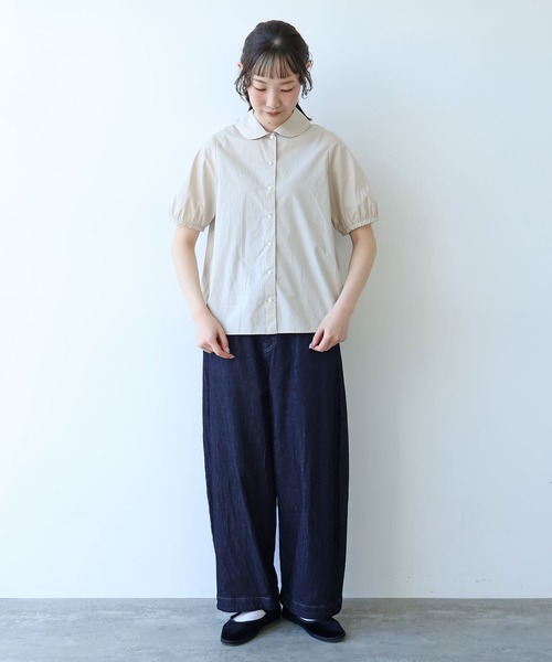 bulle de savon(ビュルデサボン)の「オーガニックコットン 60/1 タイプライター丸衿ブラウス(シャツ/ブラウス・レディース・ホワイト/ベージュ/サックスブルー・FREE)」の17枚目の写真