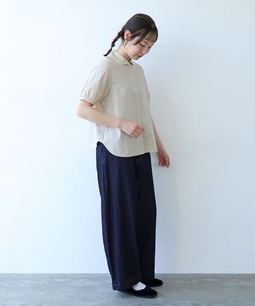 bulle de savon(ビュルデサボン)の「オーガニックコットン 60/1 タイプライター丸衿ブラウス(シャツ/ブラウス・レディース・ホワイト/ベージュ/サックスブルー・FREE)」の19枚目の写真