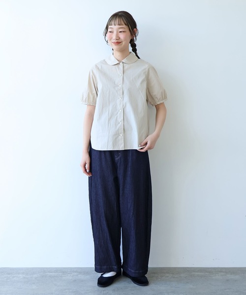 bulle de savon(ビュルデサボン)の「オーガニックコットン 60/1 タイプライター丸衿ブラウス(シャツ/ブラウス・レディース・ホワイト/ベージュ/サックスブルー・FREE)」の20枚目の写真