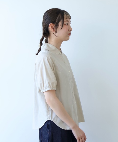 bulle de savon(ビュルデサボン)の「オーガニックコットン 60/1 タイプライター丸衿ブラウス(シャツ/ブラウス・レディース・ホワイト/ベージュ/サックスブルー・FREE)」の13枚目の写真