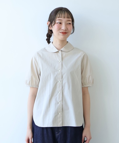 bulle de savon(ビュルデサボン)の「オーガニックコットン 60/1 タイプライター丸衿ブラウス(シャツ/ブラウス・レディース・ホワイト/ベージュ/サックスブルー・FREE)」の12枚目の写真