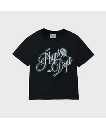 ウィメンズローズタイポ半袖Tシャツ_ブラック