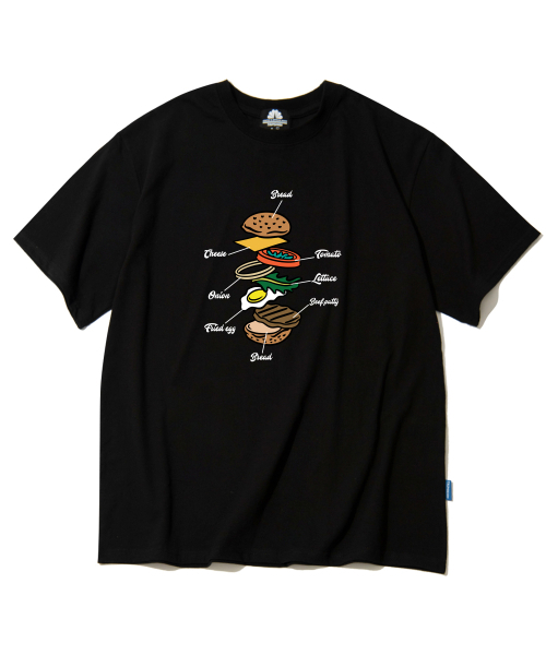 TRIPSHION(トリップション)の「ハンバーガーレシピ グラフィックTシャツ - ブラック(Tシャツ/カットソー・メンズ・その他・LARGE/MEDIUM/X-LARGE)」の1枚目の写真