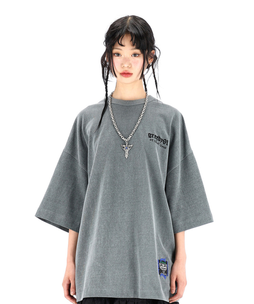 OURPOCKETS（アワーポケッツ）の「グリッドピグメント6部オーバーサイズTシャツ(カーキ)（Tシャツ/カットソー・レディース・カーキ・MEDIUM/X-LARGE）」の2枚目の写真