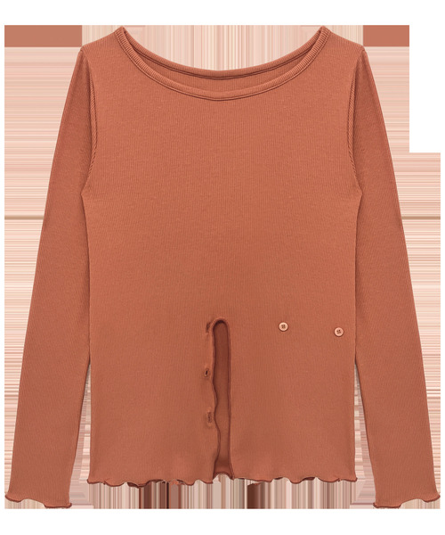 DEVIWEAR(デヴィウェア)の「DoubleButton ラップロングスリーブ DEVI-T0124-キャロット(Tシャツ/カットソー・レディース・オレンジ系その他・FREE)」の1枚目の写真